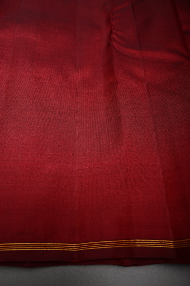 Maroon Kanjivaram Pure Silk Saree with Zari Buttis and Distinct Twin Parrot Motifs on Border | SILK MARK CERTIFIED