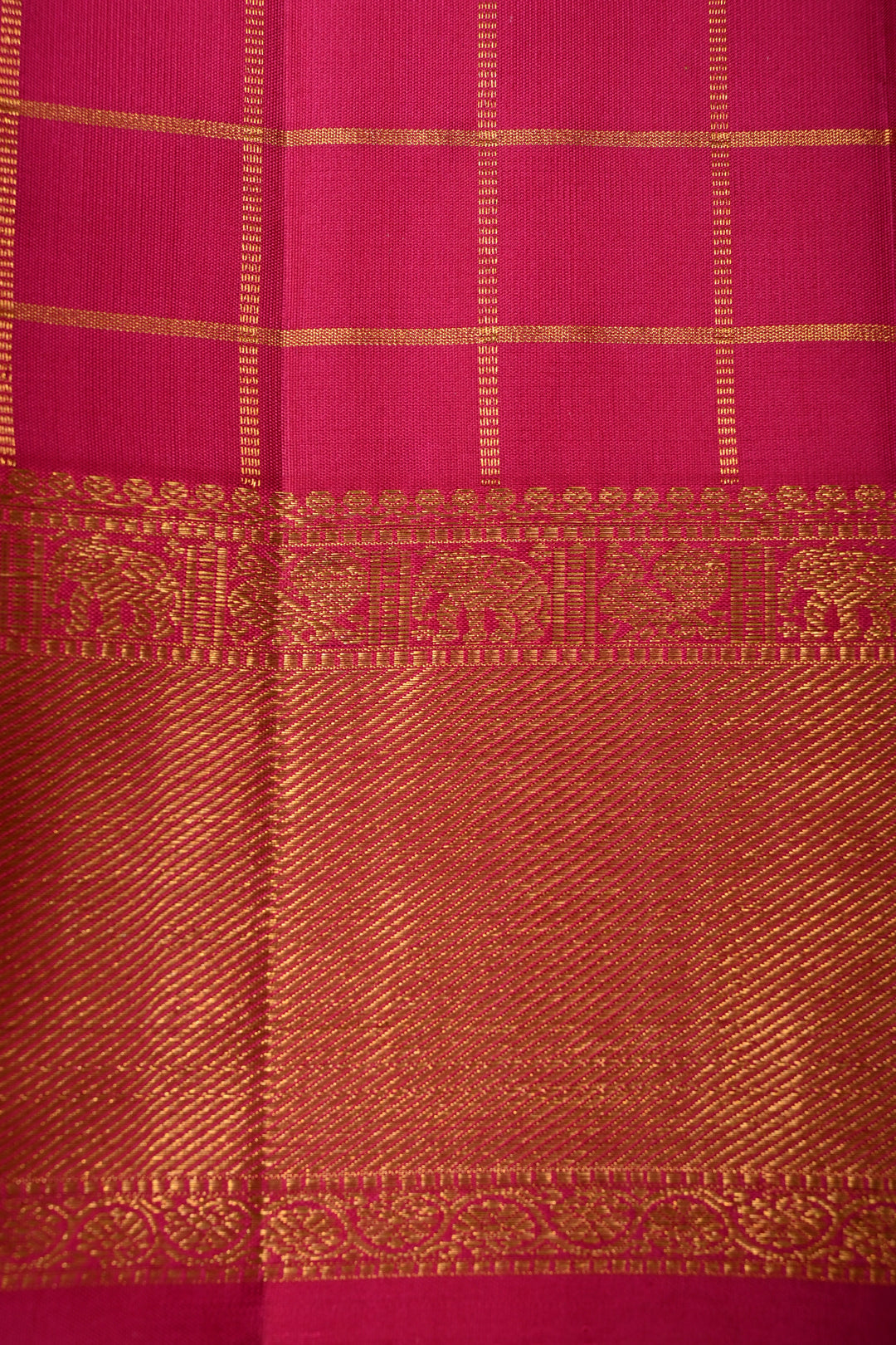 Purple Dual Tone Zari Checks on Pure Kanjivaram Silk Saree with Zari Buttas and Contrast Zari Border | SILK MARK CERTIFIED | SHOBITAM
