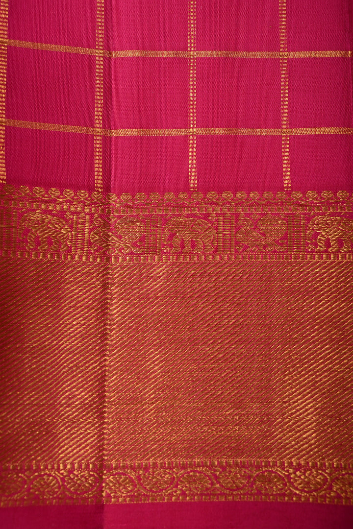 Purple Dual Tone Zari Checks on Pure Kanjivaram Silk Saree with Zari Buttas and Contrast Zari Border | SILK MARK CERTIFIED | SHOBITAM