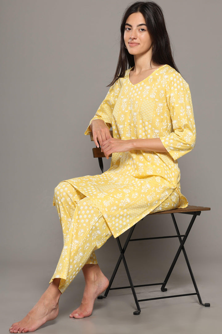 Citrus Cotton Printed Loungewear Co-ord Set | SHOBITAM
