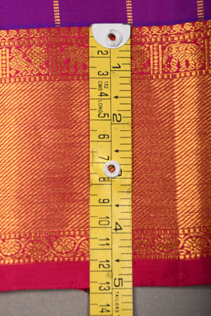 Purple Dual Tone Zari Checks on Pure Kanjivaram Silk Saree with Zari Buttas and Contrast Zari Border | SILK MARK CERTIFIED | SHOBITAM