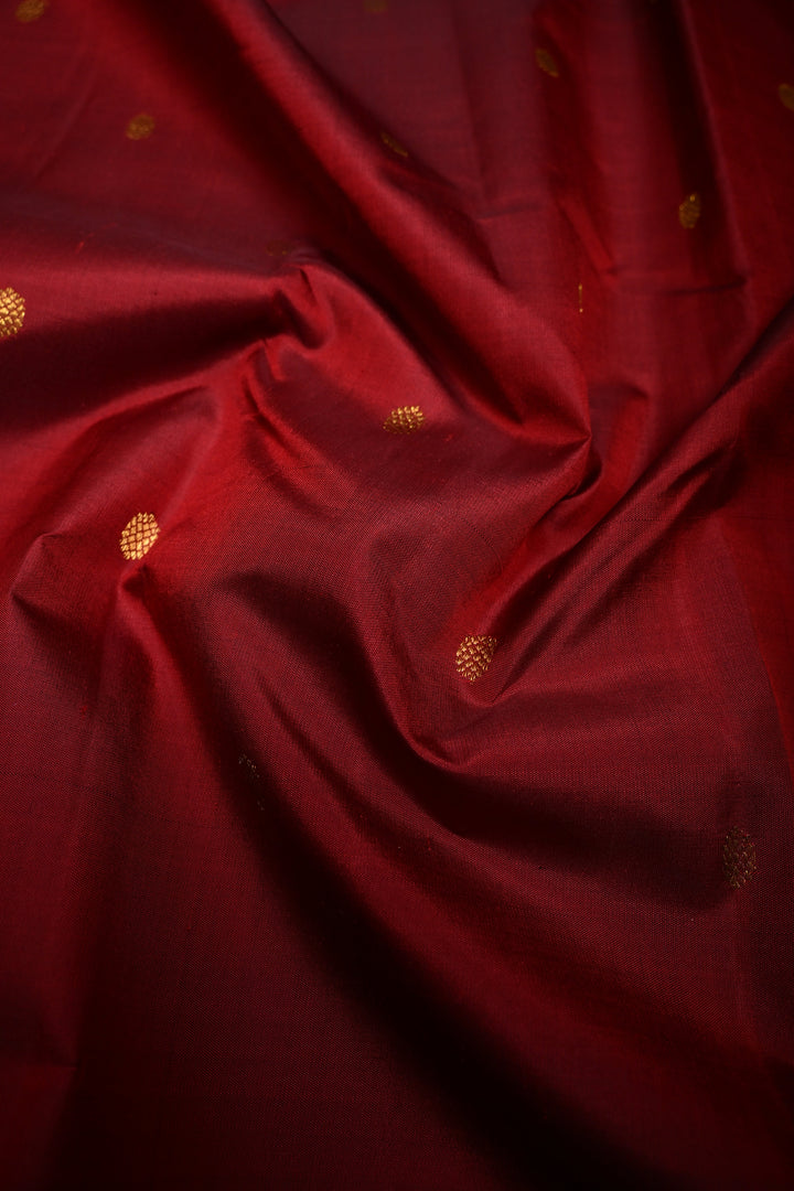 Maroon Kanjivaram Pure Silk Saree with Zari Buttis and Distinct Twin Parrot Motifs on Border | SILK MARK CERTIFIED