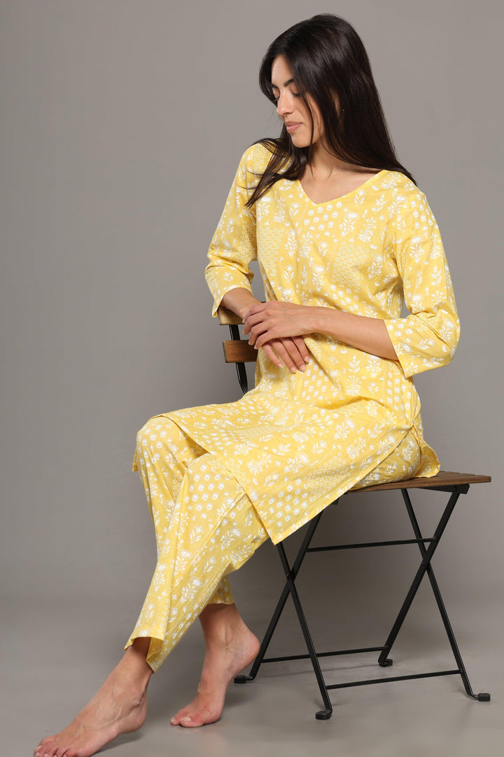Citrus Cotton Printed Loungewear Co-ord Set | SHOBITAM