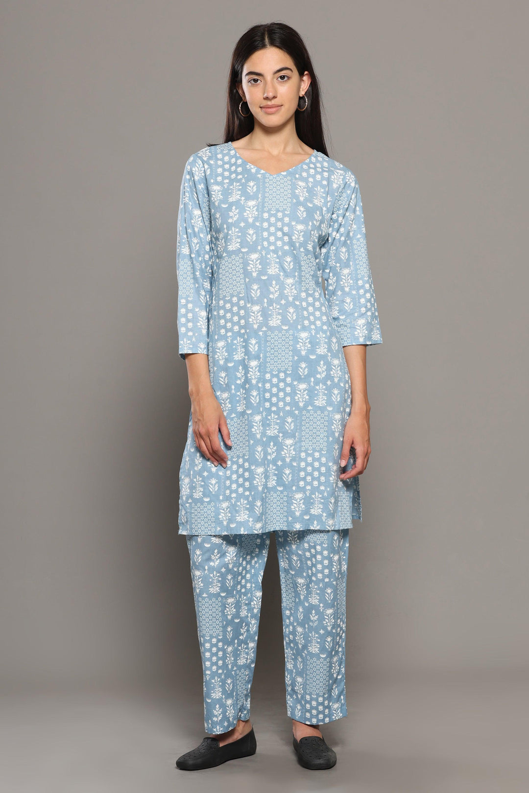 Baghiya Blue Cotton Printed Loungewear Co-ord Set | SHOBITAM