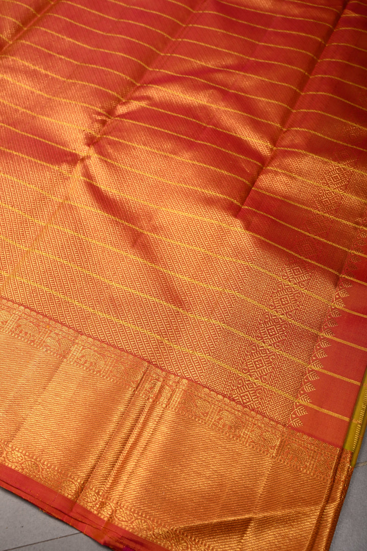 Mustard Yellow Zari Checks on Pure Kanjivaram Silk Saree with Zari Buttas and Contrast Zari Border | SILK MARK CERTIFIED | SHOBITAM