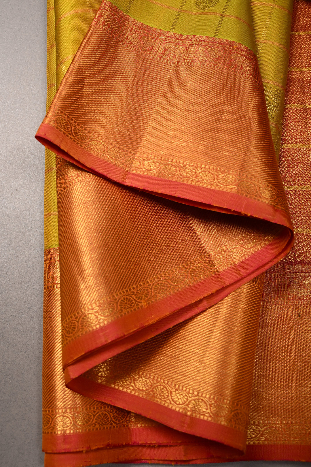 Mustard Yellow Zari Checks on Pure Kanjivaram Silk Saree with Zari Buttas and Contrast Zari Border | SILK MARK CERTIFIED | SHOBITAM