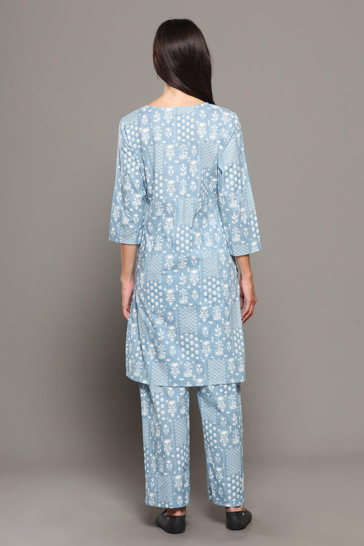 Baghiya Blue Cotton Printed Loungewear Co-ord Set | SHOBITAM
