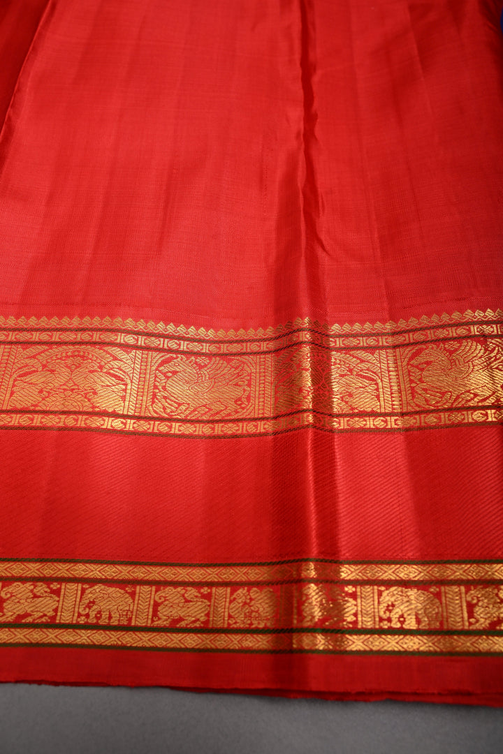 Purplish Blue Korvai Kanjivaram Pure Silk Saree with Zari Buttas and Contrast Zari Border | SILK MARK CERTIFIED | SHOBITAM