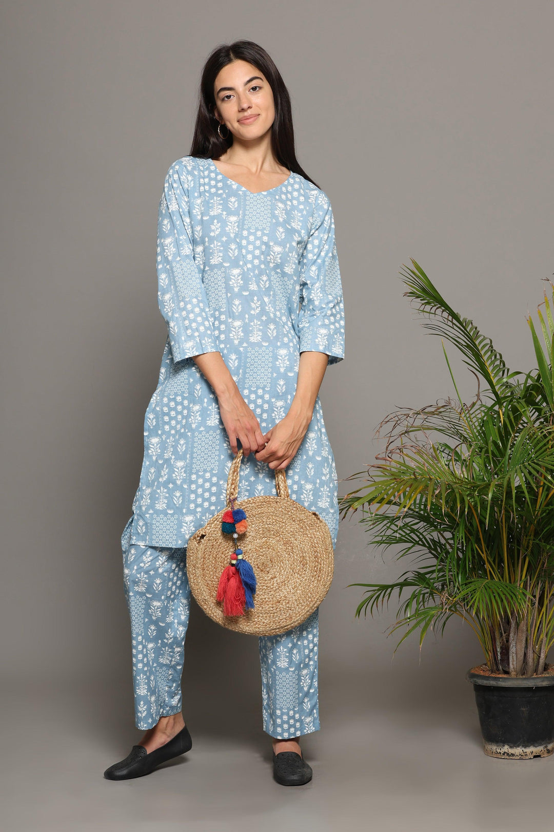 Baghiya Blue Cotton Printed Loungewear Co-ord Set | SHOBITAM