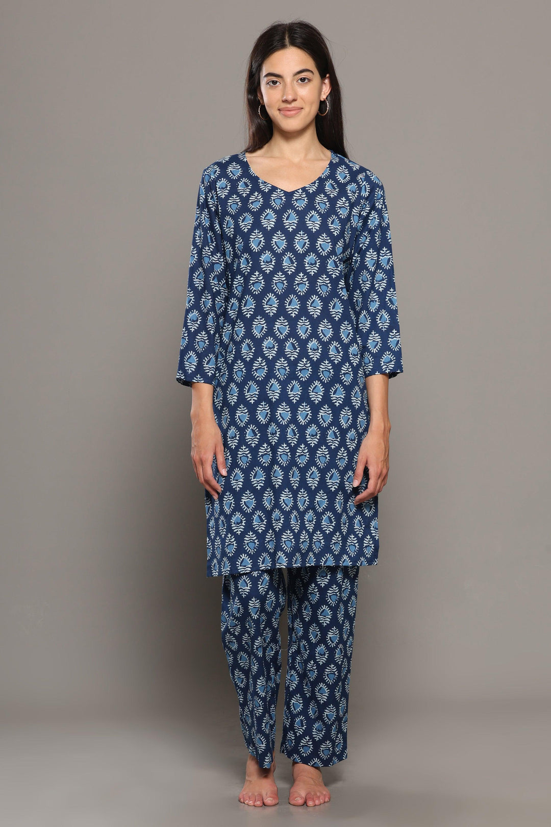 Saundarya Blue Cotton Printed Loungewear Co-ord Set | SHOBITAM