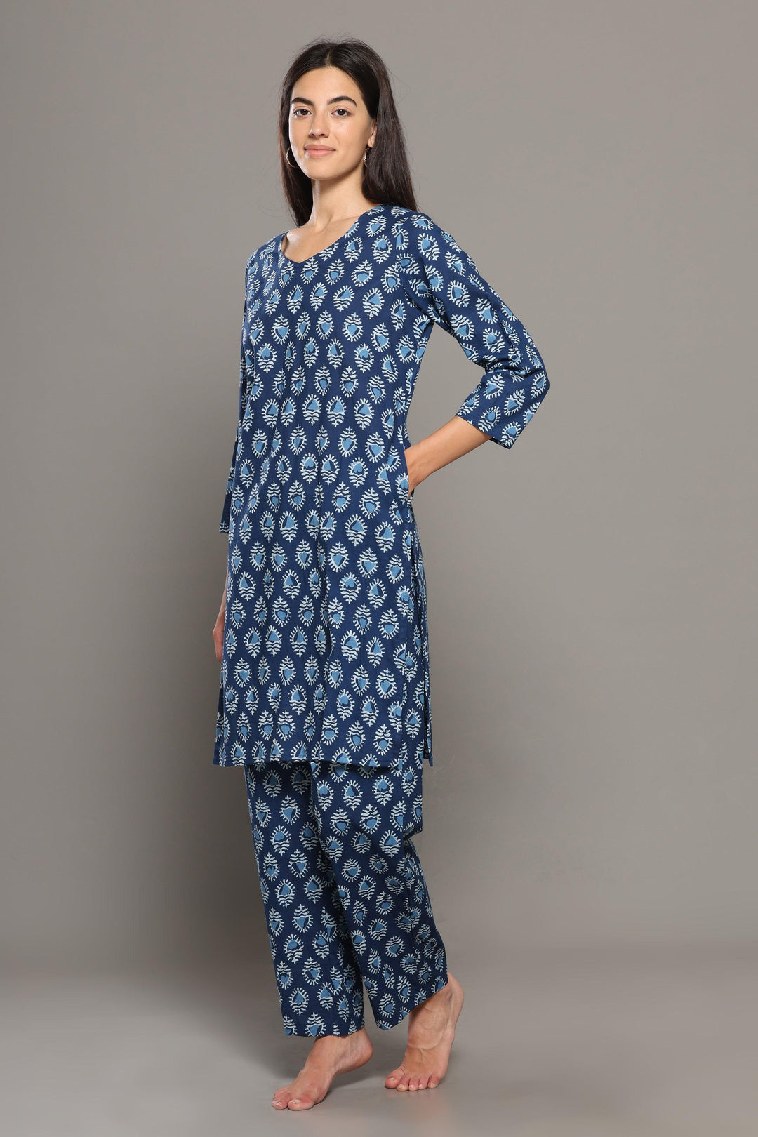 Saundarya Blue Cotton Printed Loungewear Co-ord Set | SHOBITAM