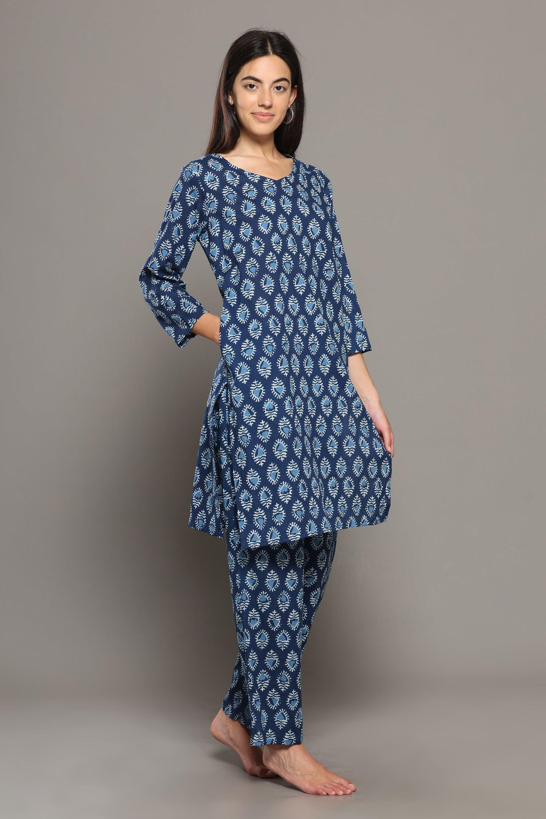 Saundarya Blue Cotton Printed Loungewear Co-ord Set | SHOBITAM
