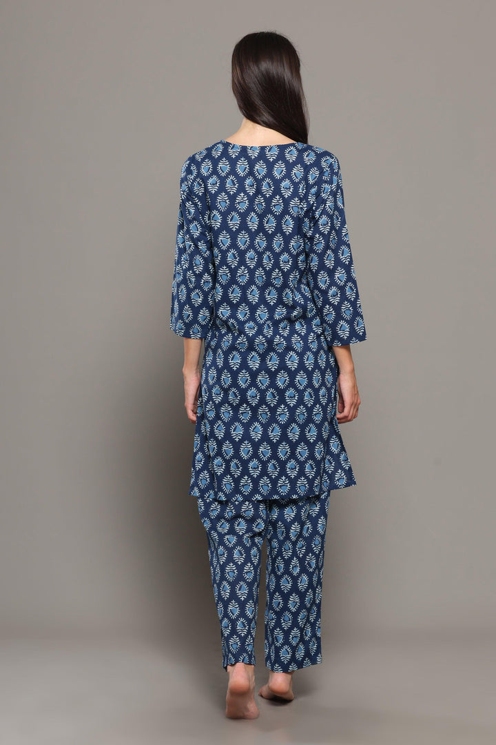 Saundarya Blue Cotton Printed Loungewear Co-ord Set | SHOBITAM