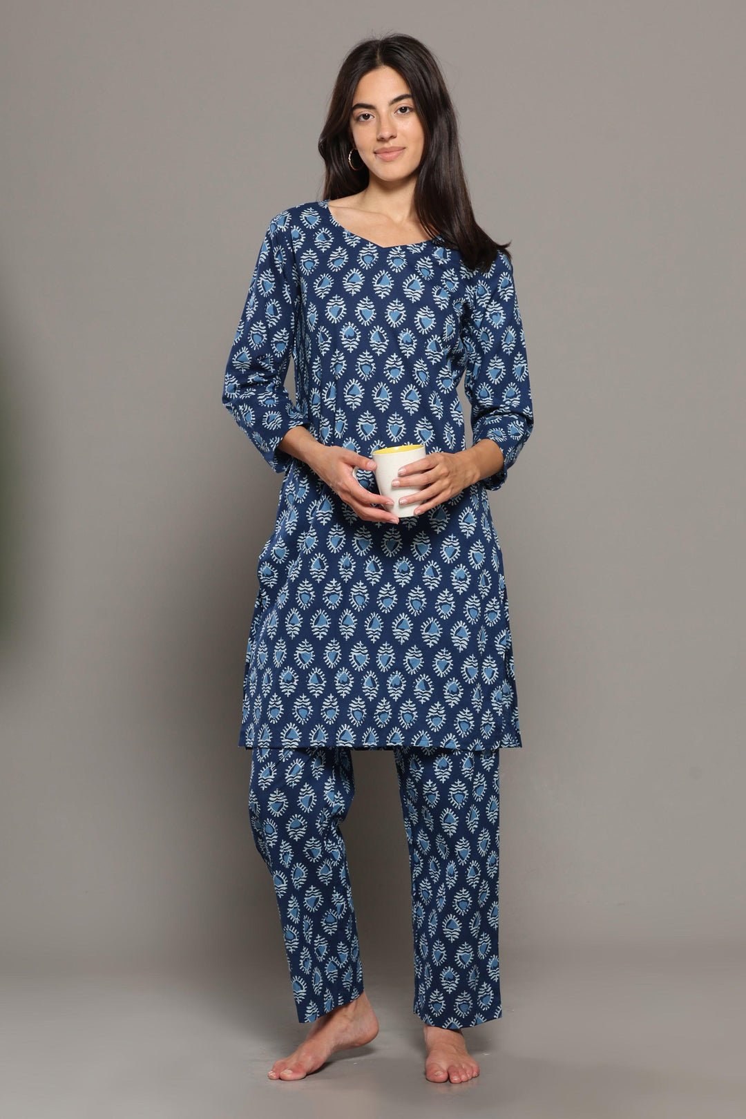 Saundarya Blue Cotton Printed Loungewear Co-ord Set | SHOBITAM