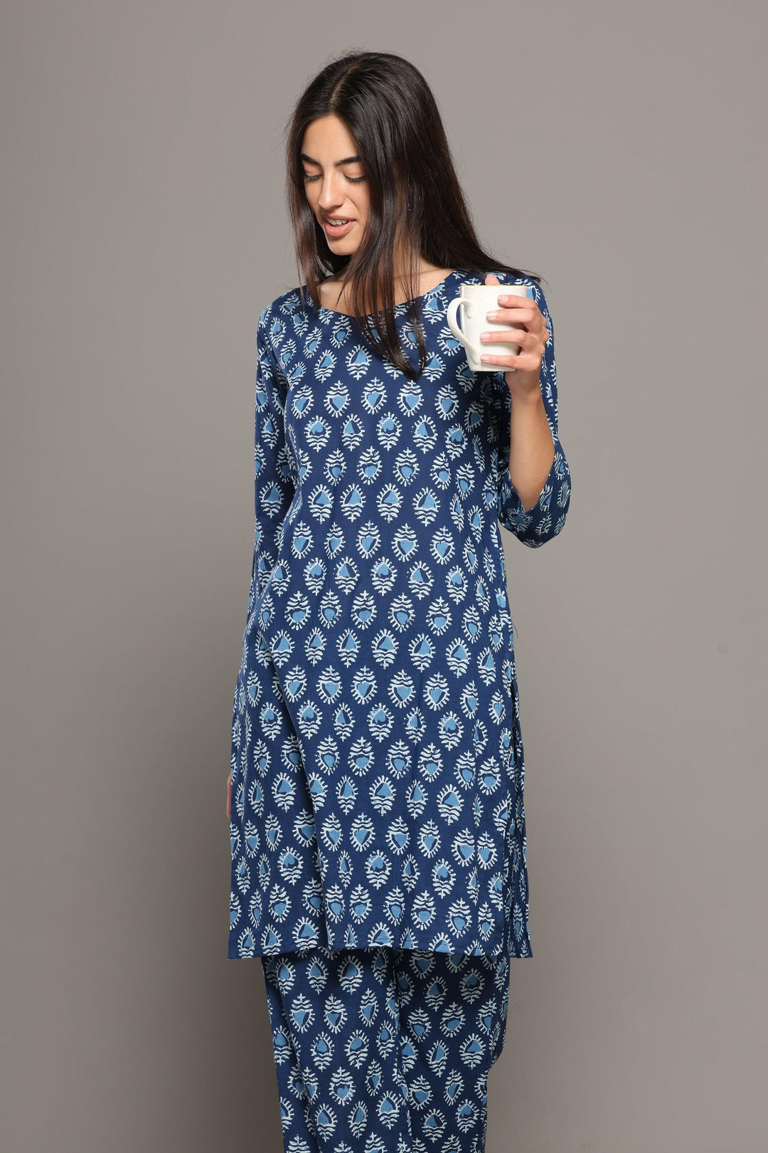 Saundarya Blue Cotton Printed Loungewear Co-ord Set | SHOBITAM
