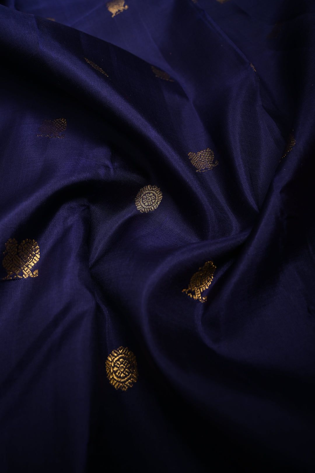 Ink Blue Korvai Kanjivaram Pure Silk Saree with Zari Buttas and Contrast Zari Border | SILK MARK CERTIFIED