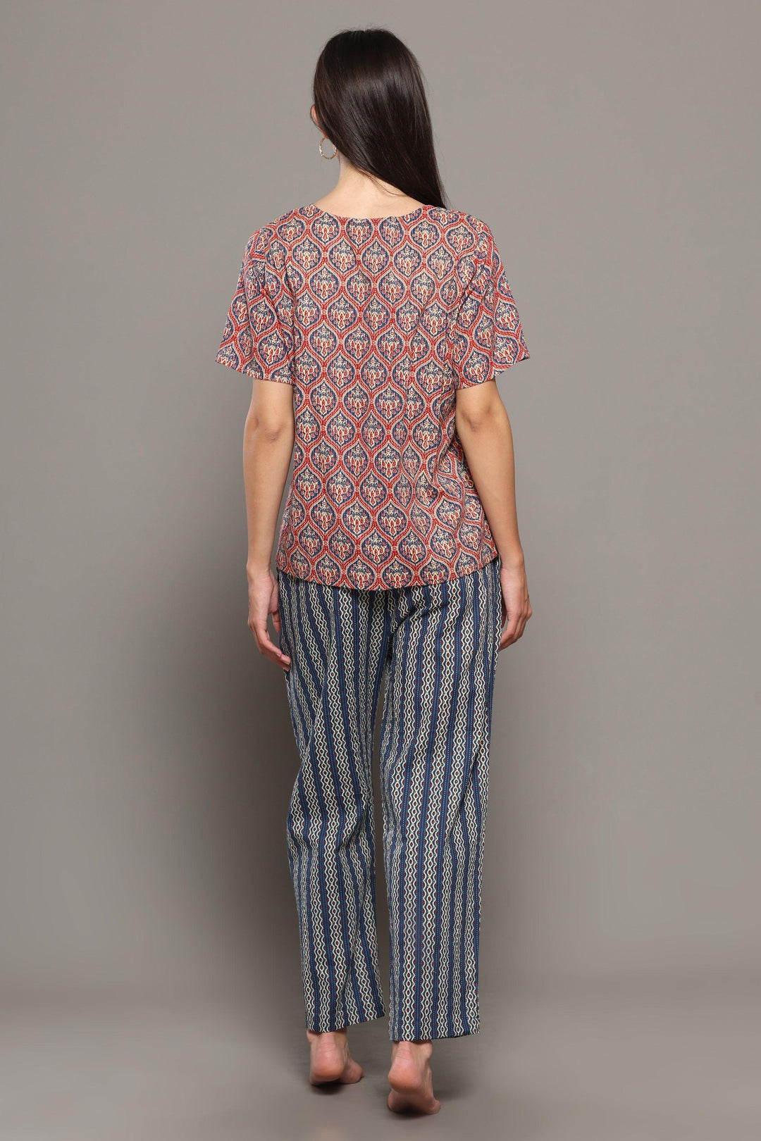 Tamara Blue Pink Cotton Printed Loungewear Co-ord Set | SHOBITAM