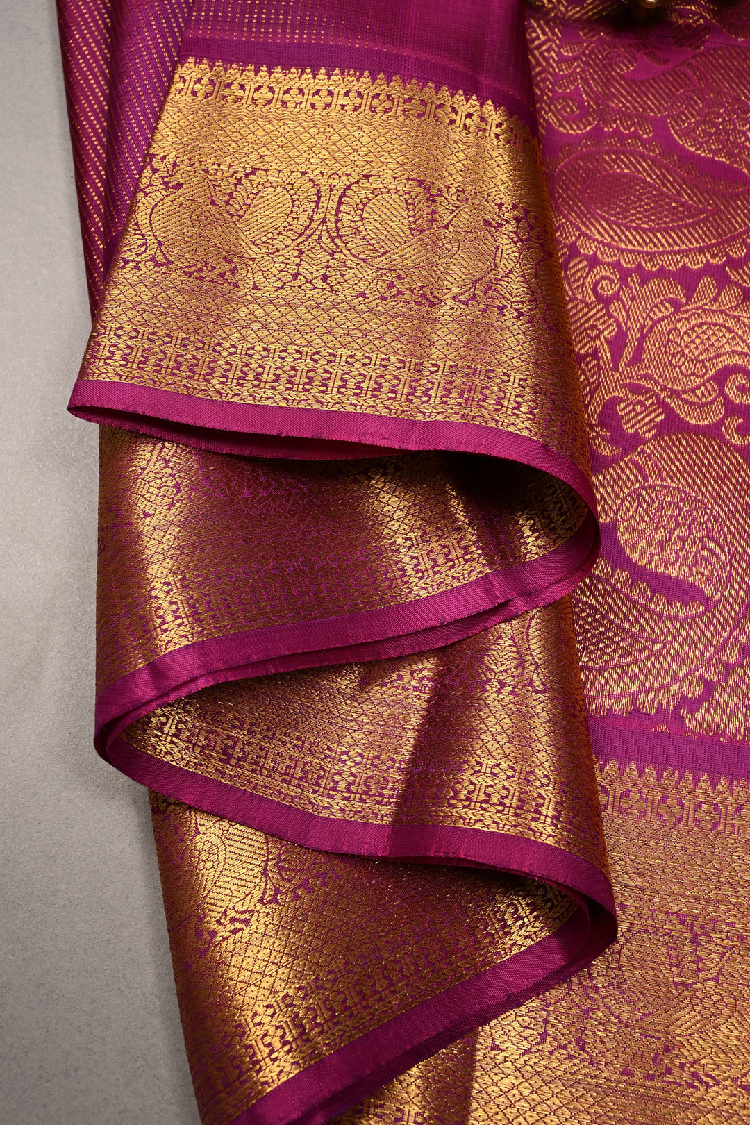 Magenta Pure Kanjivaram Silk Saree with Vairaoosi Zari Stripes and Zari Border | SILK MARK CERTIFIED | SHOBITAM