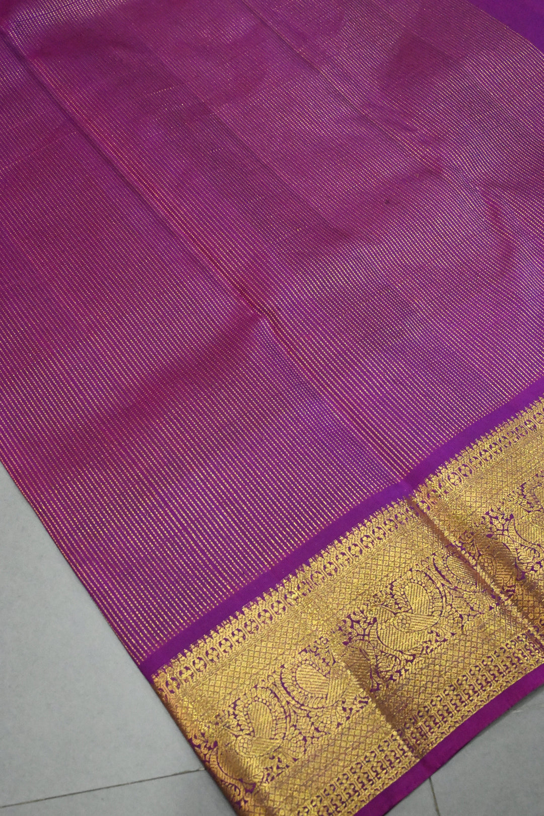 Magenta Pure Kanjivaram Silk Saree with Vairaoosi Zari Stripes and Zari Border | SILK MARK CERTIFIED | SHOBITAM