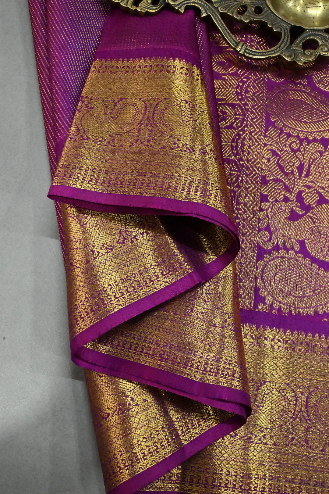 Magenta Pure Kanjivaram Silk Saree with Vairaoosi Zari Stripes and Zari Border | SILK MARK CERTIFIED | SHOBITAM