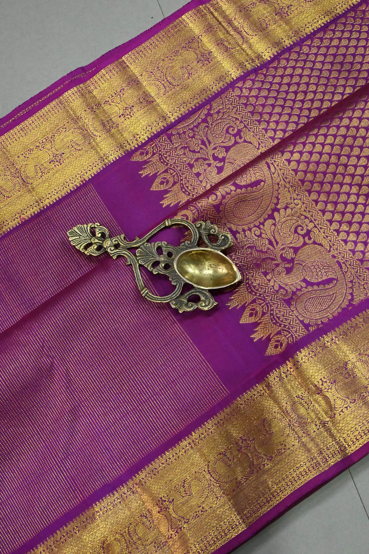 Magenta Pure Kanjivaram Silk Saree with Vairaoosi Zari Stripes and Zari Border | SILK MARK CERTIFIED | SHOBITAM