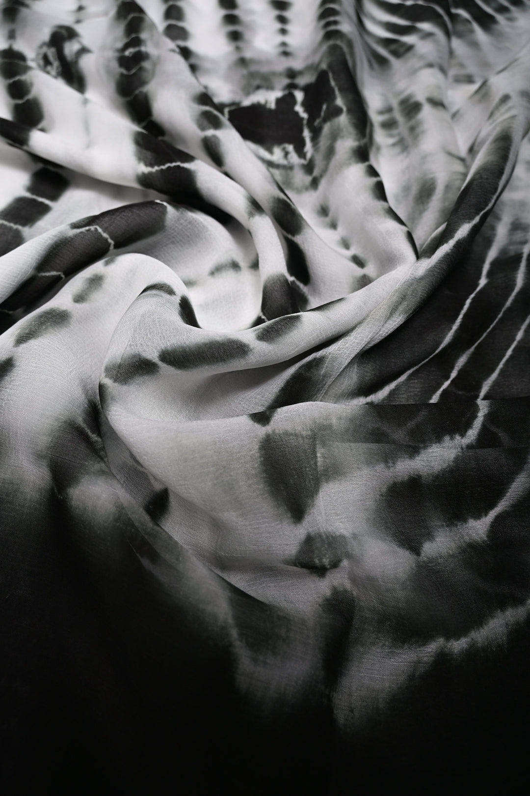 Black & White Shibori Tie-Dye Georgette Saree with Gold Zari Border  | SHOBITAM
