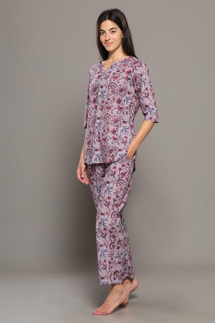 Whimsical Floral Cotton Printed Loungewear Co-ord Set | SHOBITAM