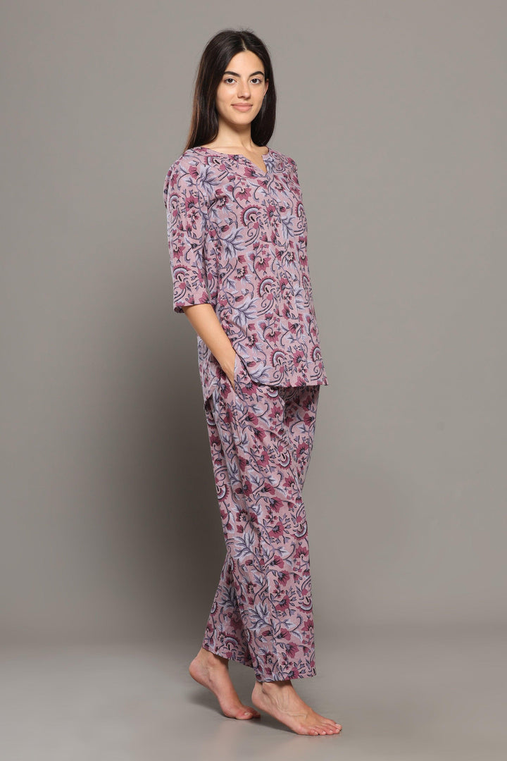 Whimsical Floral Cotton Printed Loungewear Co-ord Set | SHOBITAM