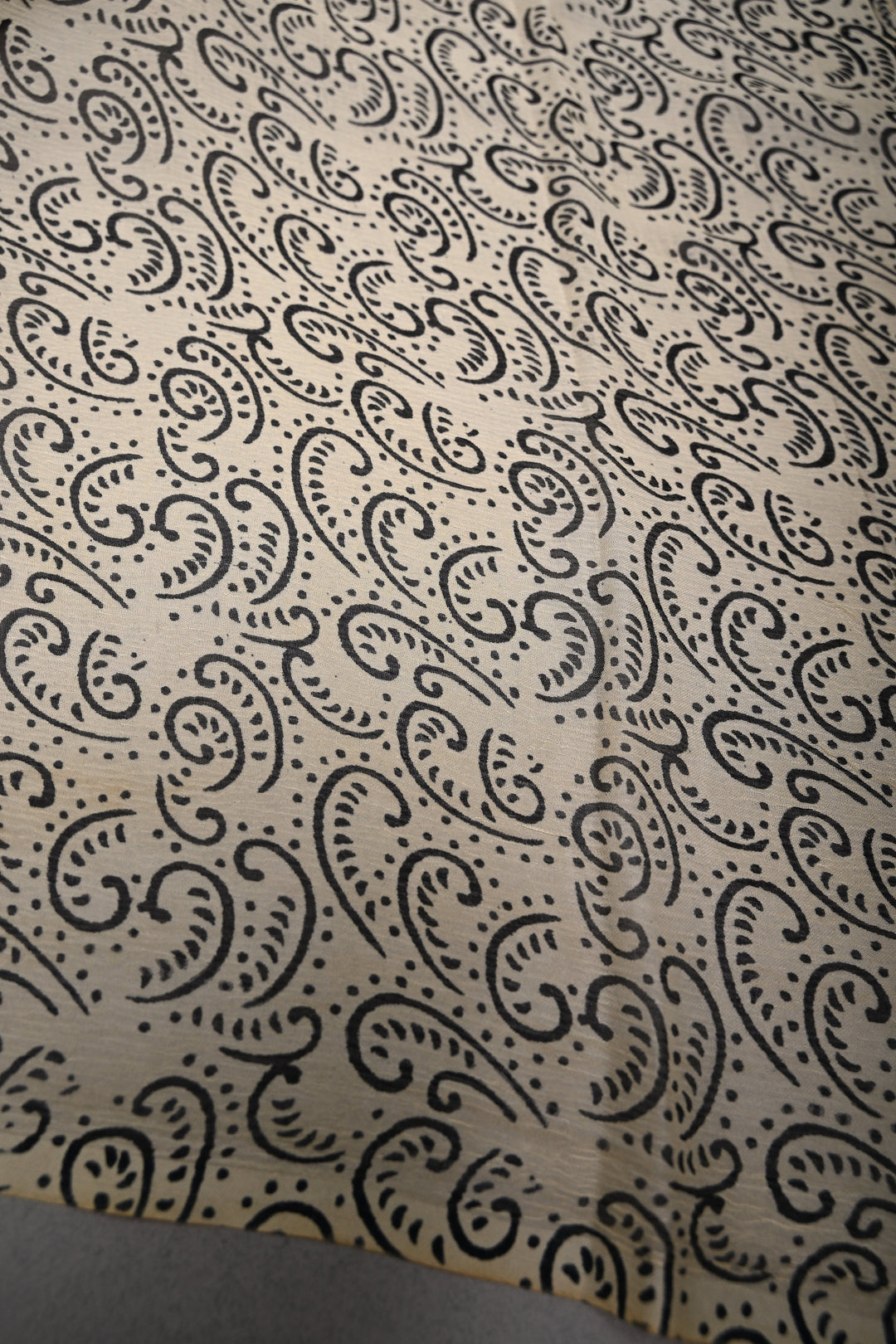 Beige-White Georgette Saree with Hand Block Print Stripes and Contrast Border  | SHOBITAM