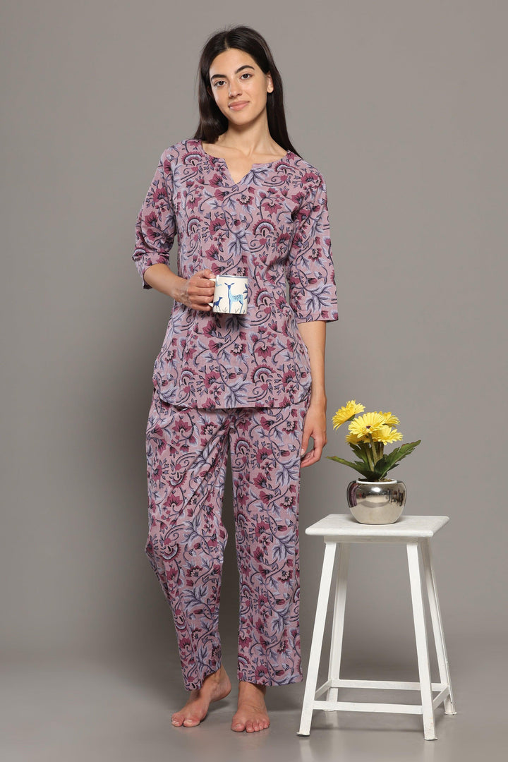 Whimsical Floral Cotton Printed Loungewear Co-ord Set | SHOBITAM