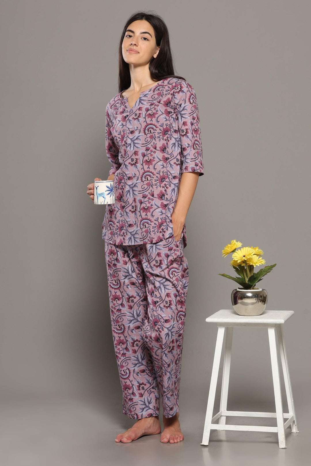 Whimsical Floral Cotton Printed Loungewear Co-ord Set | SHOBITAM
