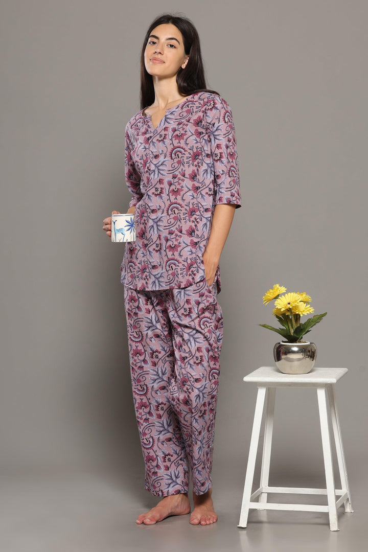 Whimsical Floral Cotton Printed Loungewear Co-ord Set | SHOBITAM