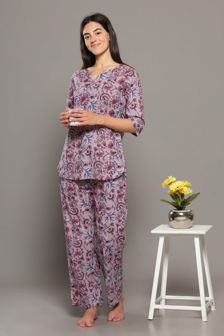 Whimsical Floral Cotton Printed Loungewear Co-ord Set | SHOBITAM