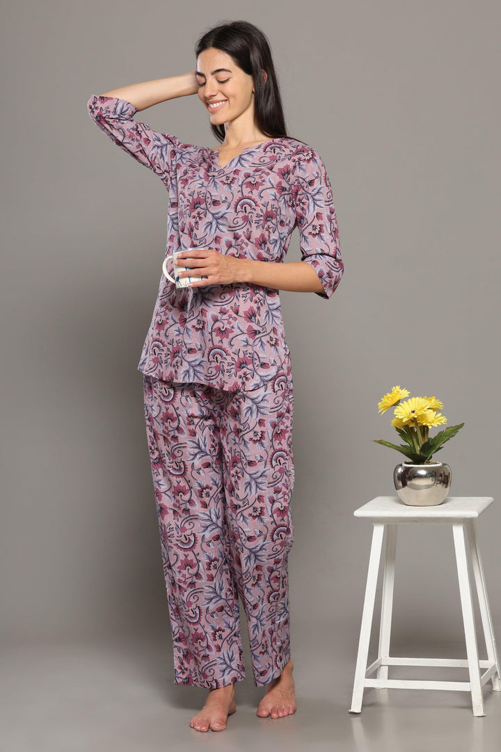 Whimsical Floral Cotton Printed Loungewear Co-ord Set | SHOBITAM
