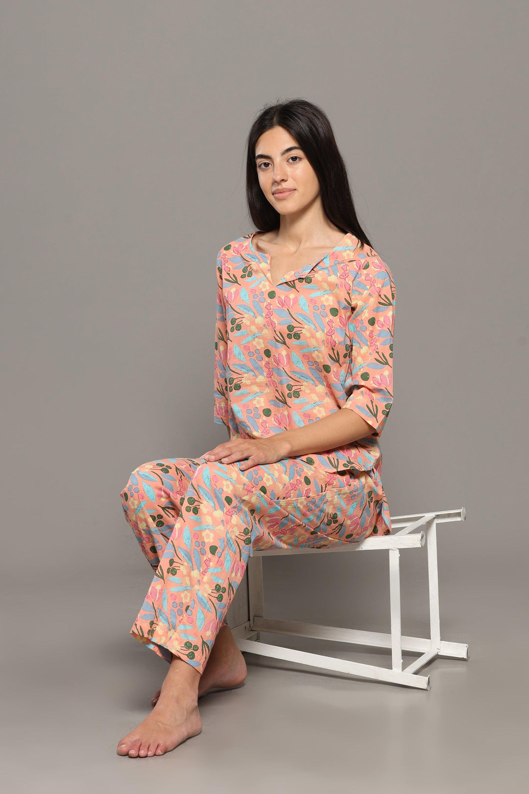 Peachy Rush Floral Cotton Printed Loungewear Co-ord Set | SHOBITAM