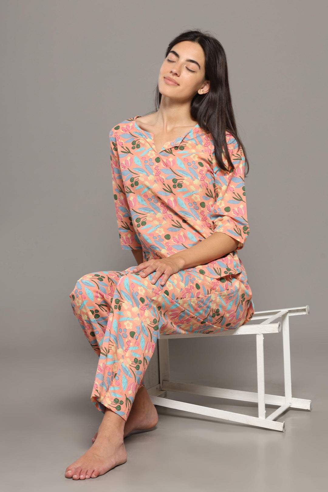 Peachy Rush Floral Cotton Printed Loungewear Co-ord Set | SHOBITAM