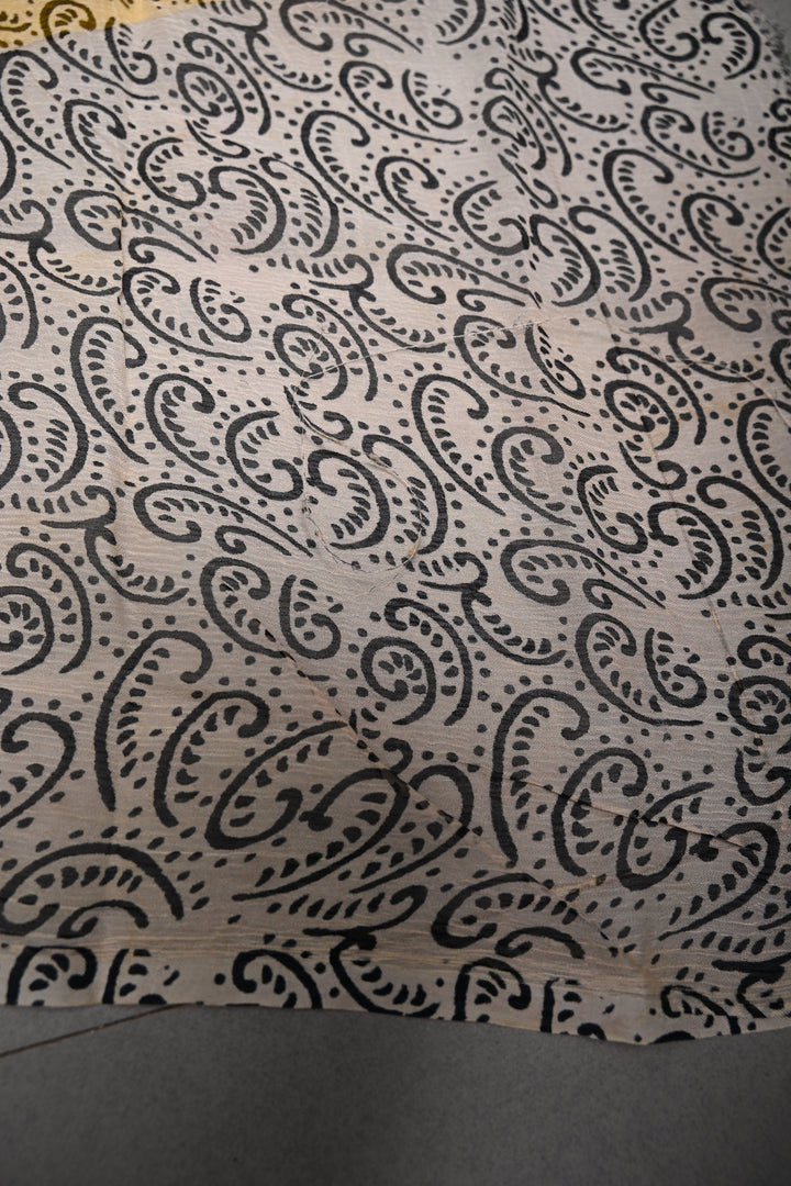 Black Georgette Saree with Contrast Hand Block Print Border and Pallu  | SHOBITAM