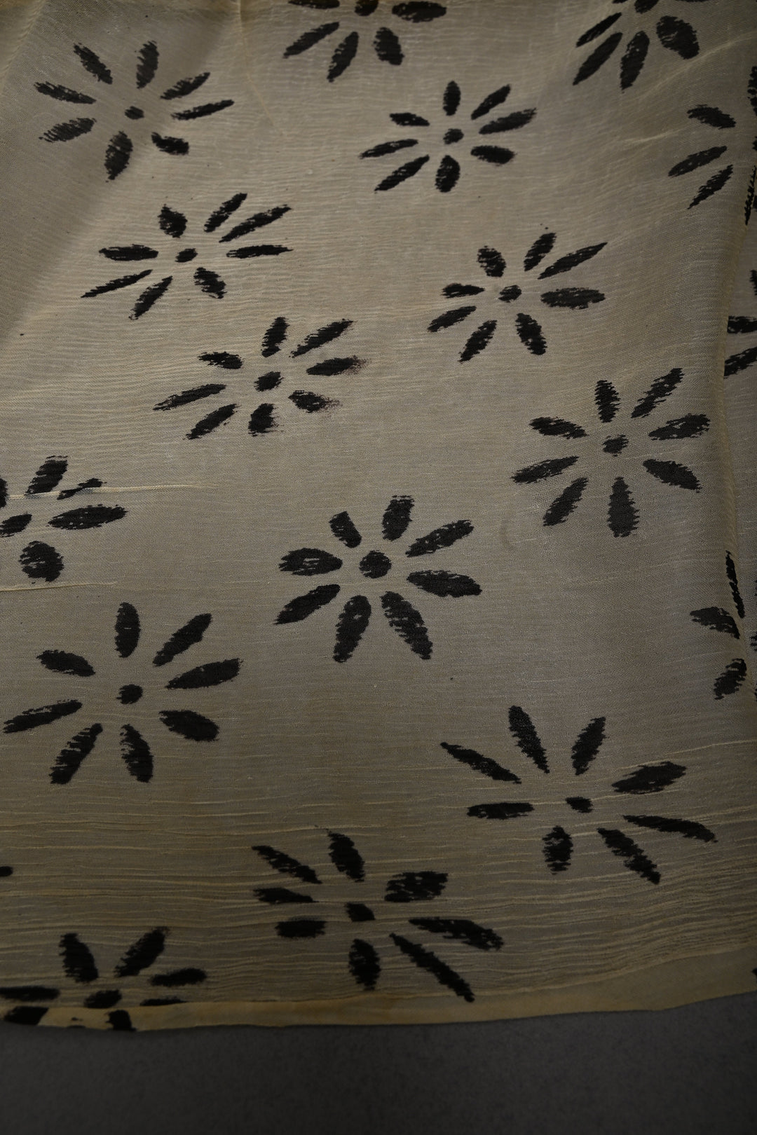 Yellow Georgette Saree with Mandala Hand Block Print and Minimal Border | SHOBITAM