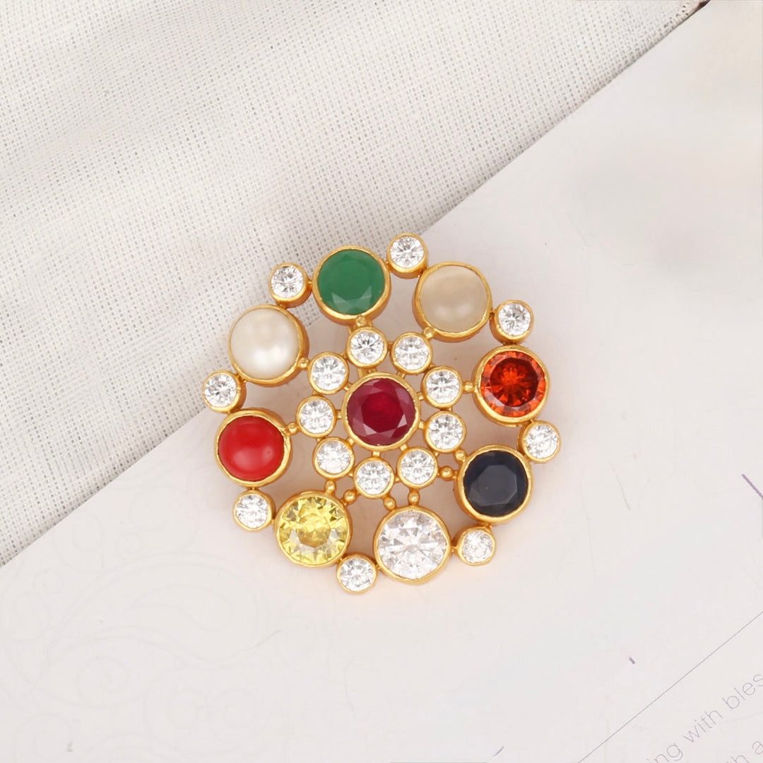 Pure 92.5 Silver Floral Navarathna Pendant
