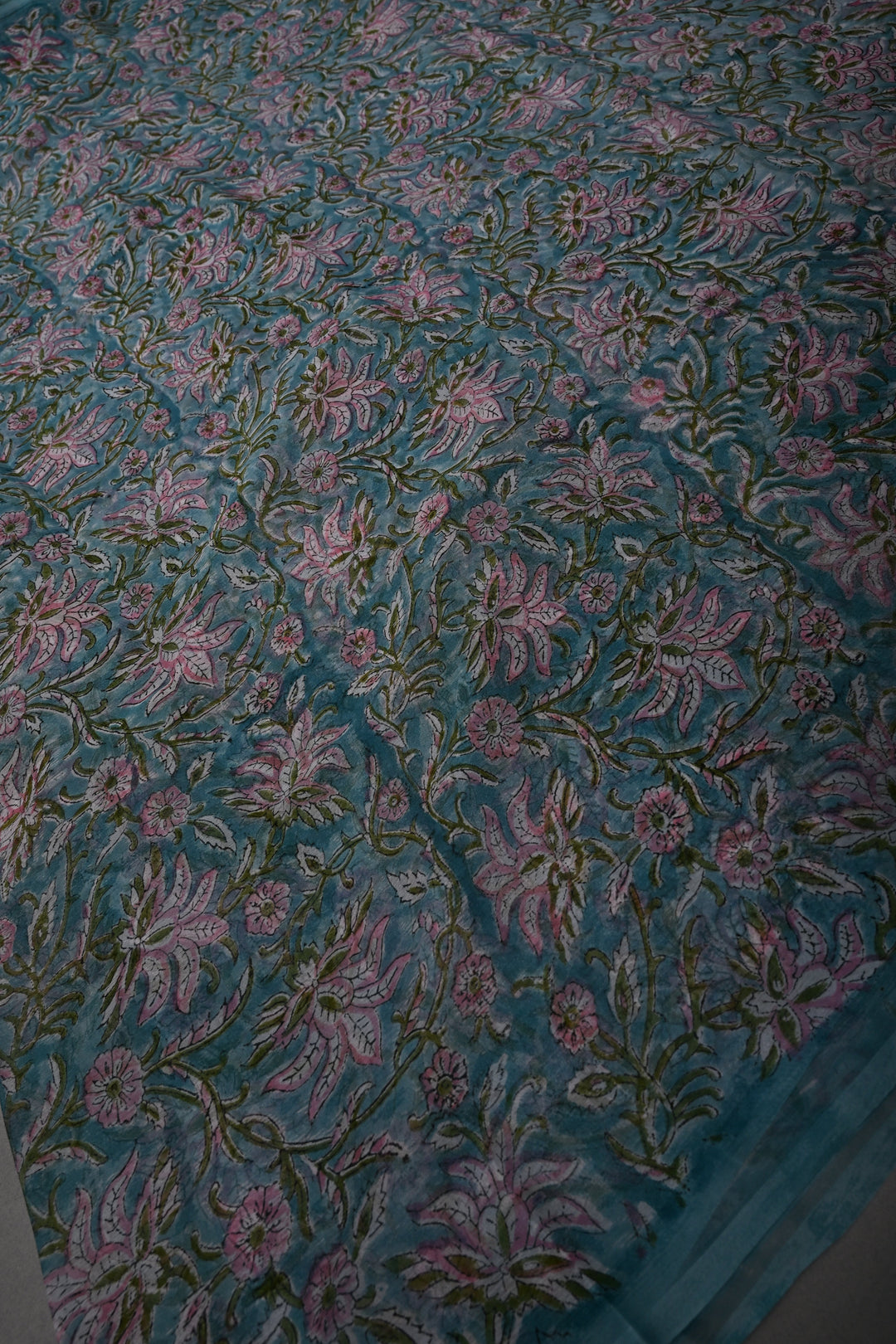 Pastel Mint Georgette Saree with Sanganeri Hand Block Print   | SHOBITAM