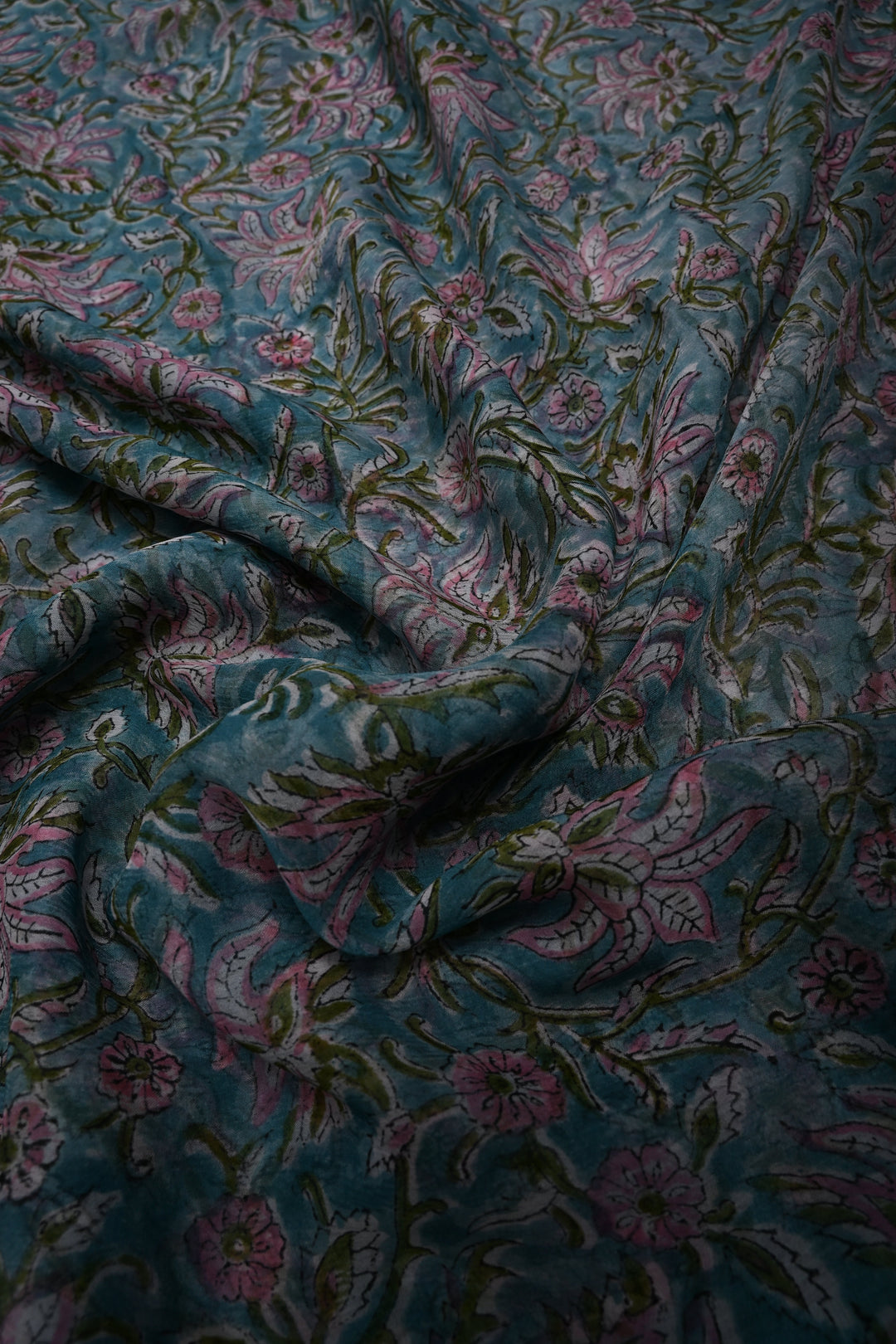Pastel Mint Georgette Saree with Sanganeri Hand Block Print   | SHOBITAM