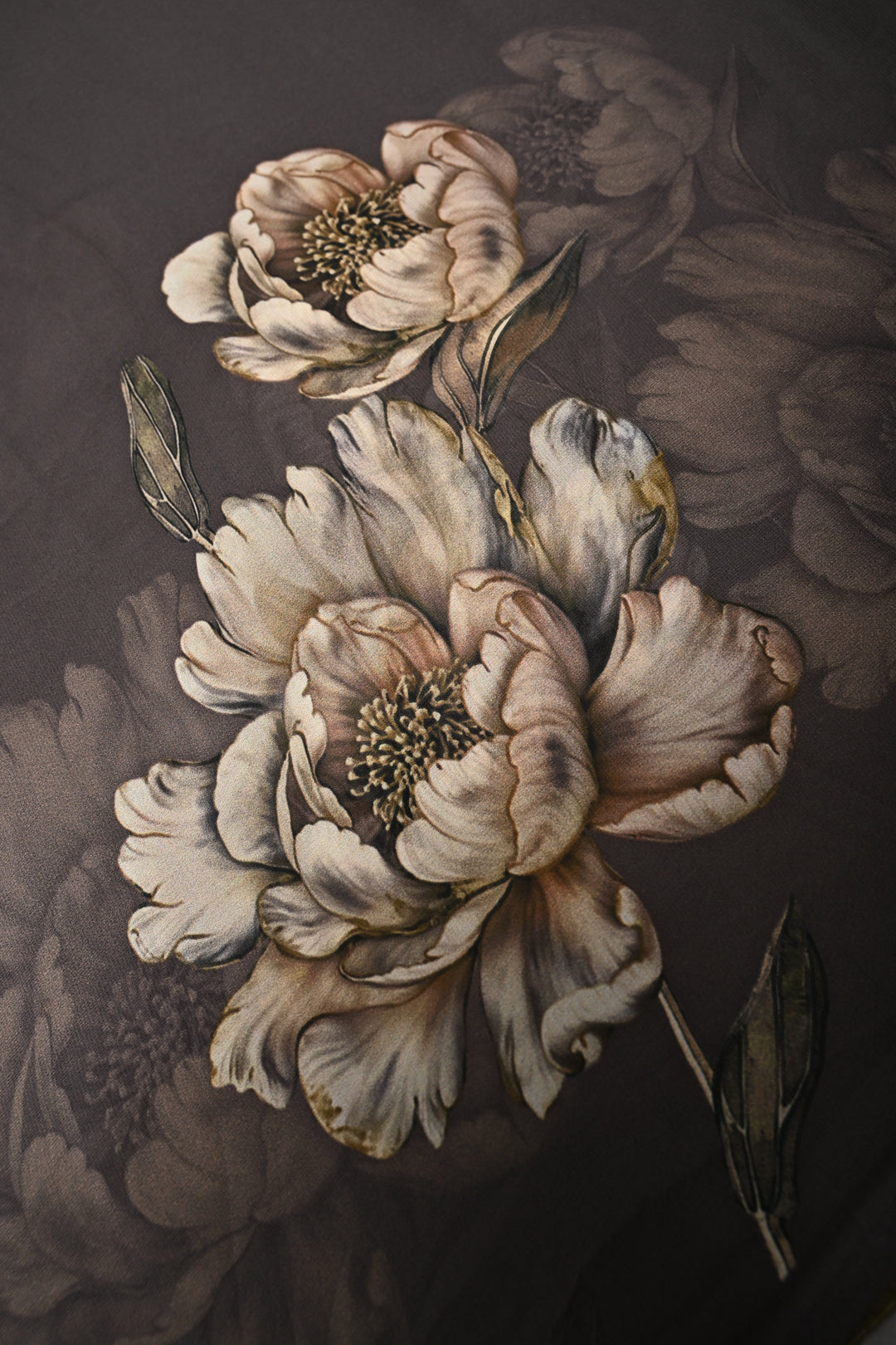 Olive Brown Georgette Saree with Blossom Floral Digital Print | SHOBITAM