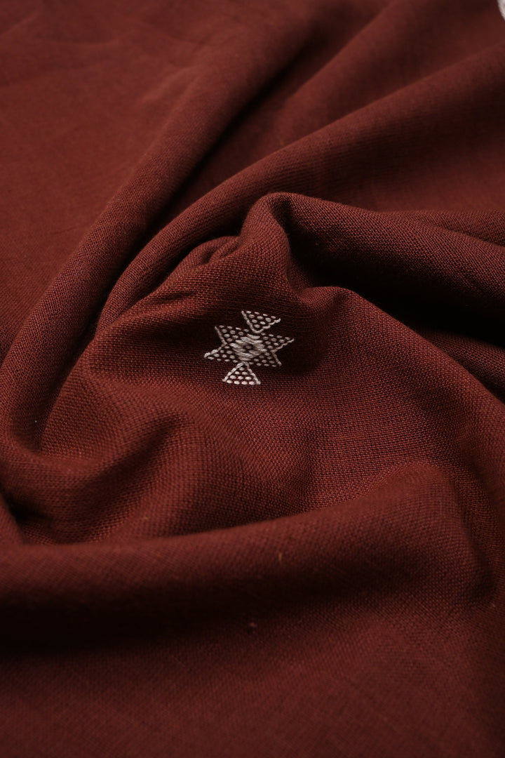 Coffee Brown Bhujodi Kala Cotton Saree with Resham Buttas and Honeycomb Tassels | SHOBITAM