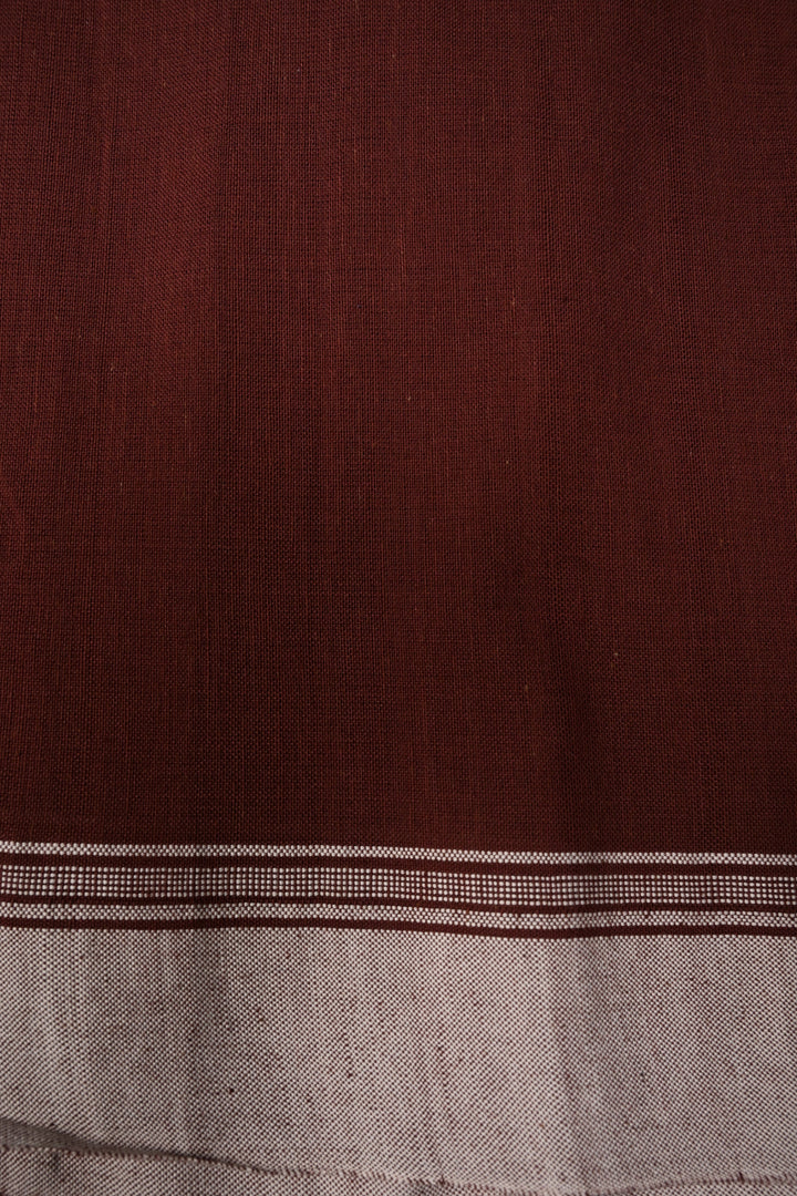 Coffee Brown Bhujodi Kala Cotton Saree with Resham Buttas and Honeycomb Tassels | SHOBITAM