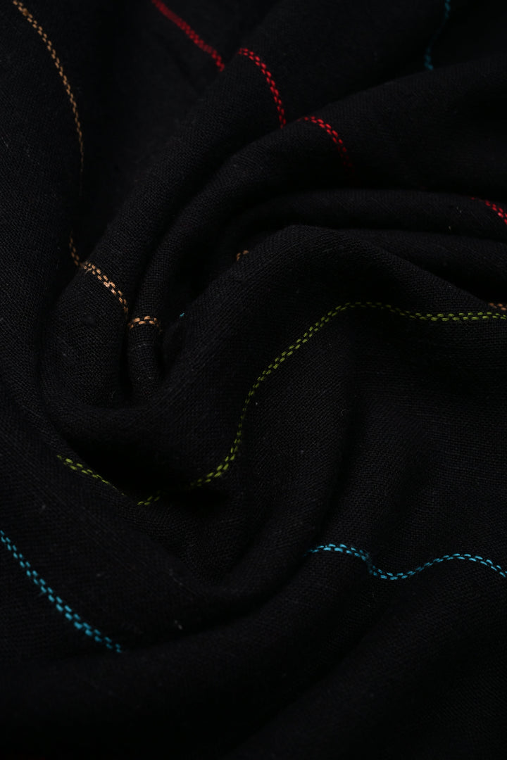 Satrangi Pallu, Black Bhujodi Kala Cotton Saree with Meenakari Stripes and Honeycomb Tassels | SHOBITAM
