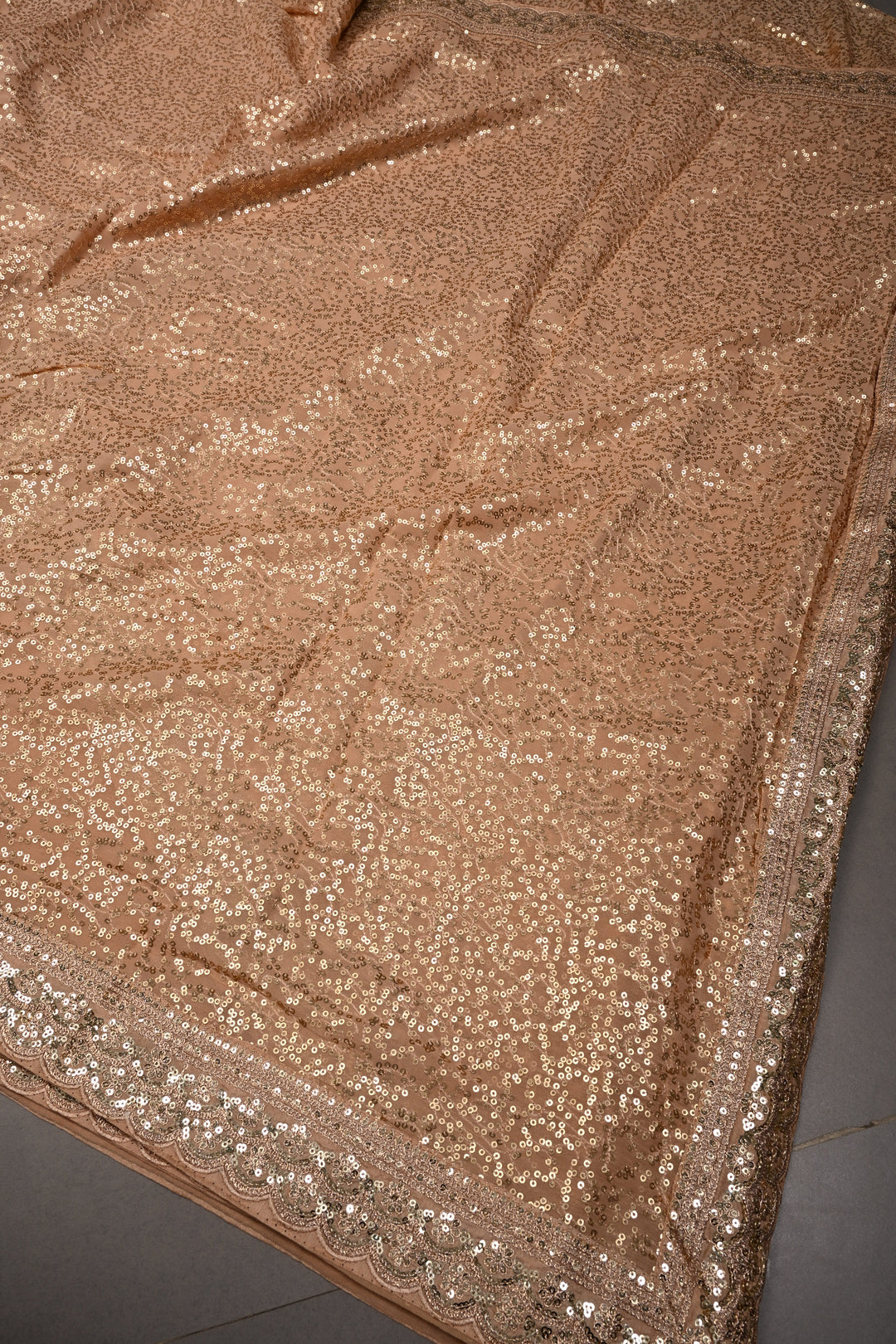 Full Sequins Embellished on Georgette Saree in Chikoo Color with Scalloped Border |SHOBITAM