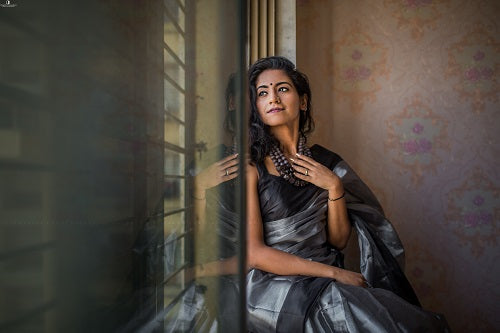 You Are Platinum - Black Tissue Cotton Saree-SHOBITAM