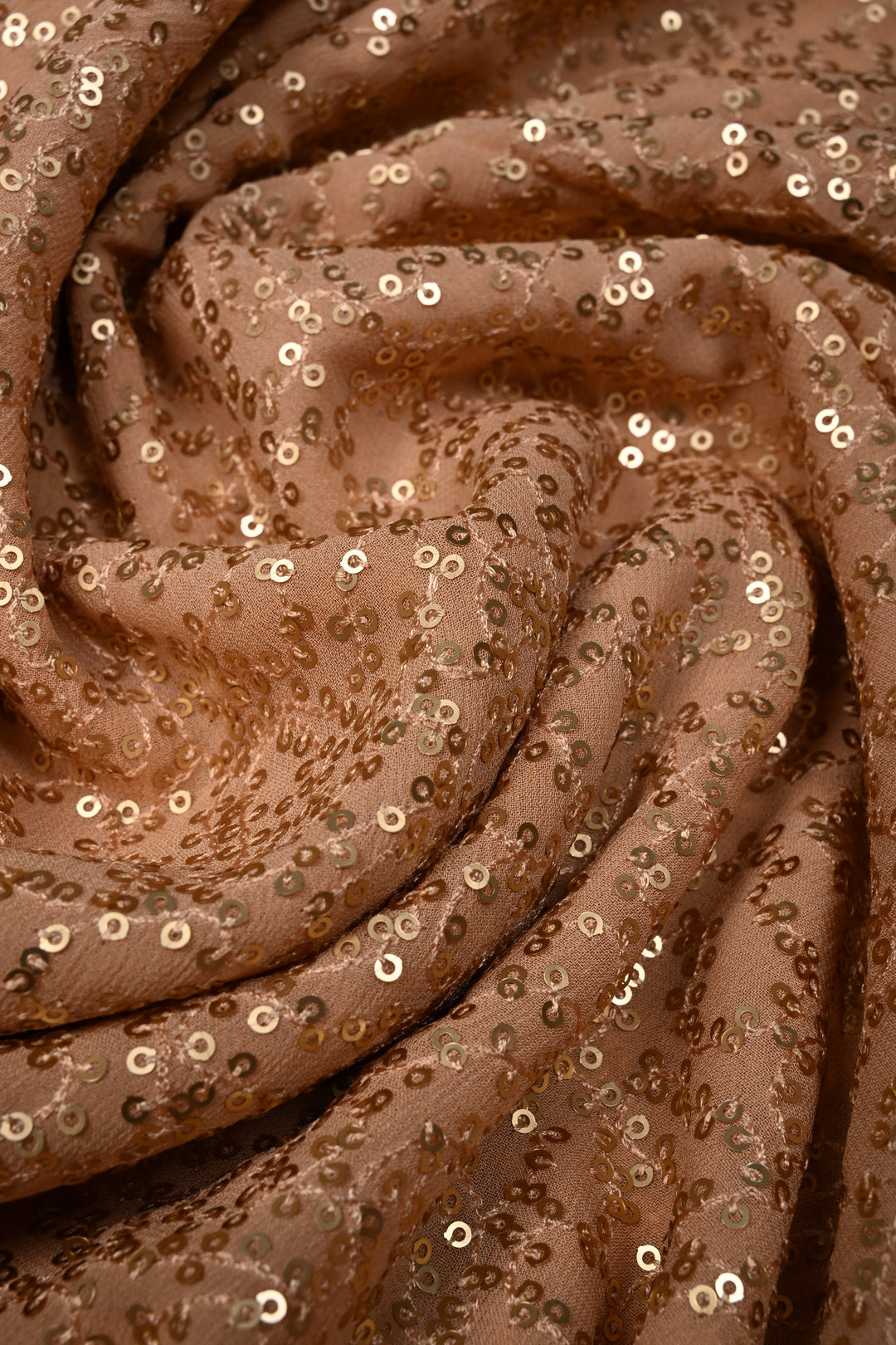 Full Sequins Embellished on Georgette Saree in Chikoo Color with Scalloped Border |SHOBITAM