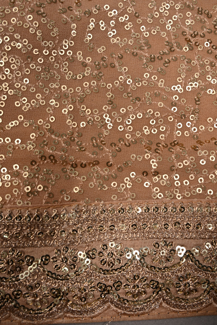 Full Sequins Embellished on Georgette Saree in Chikoo Color with Scalloped Border |SHOBITAM