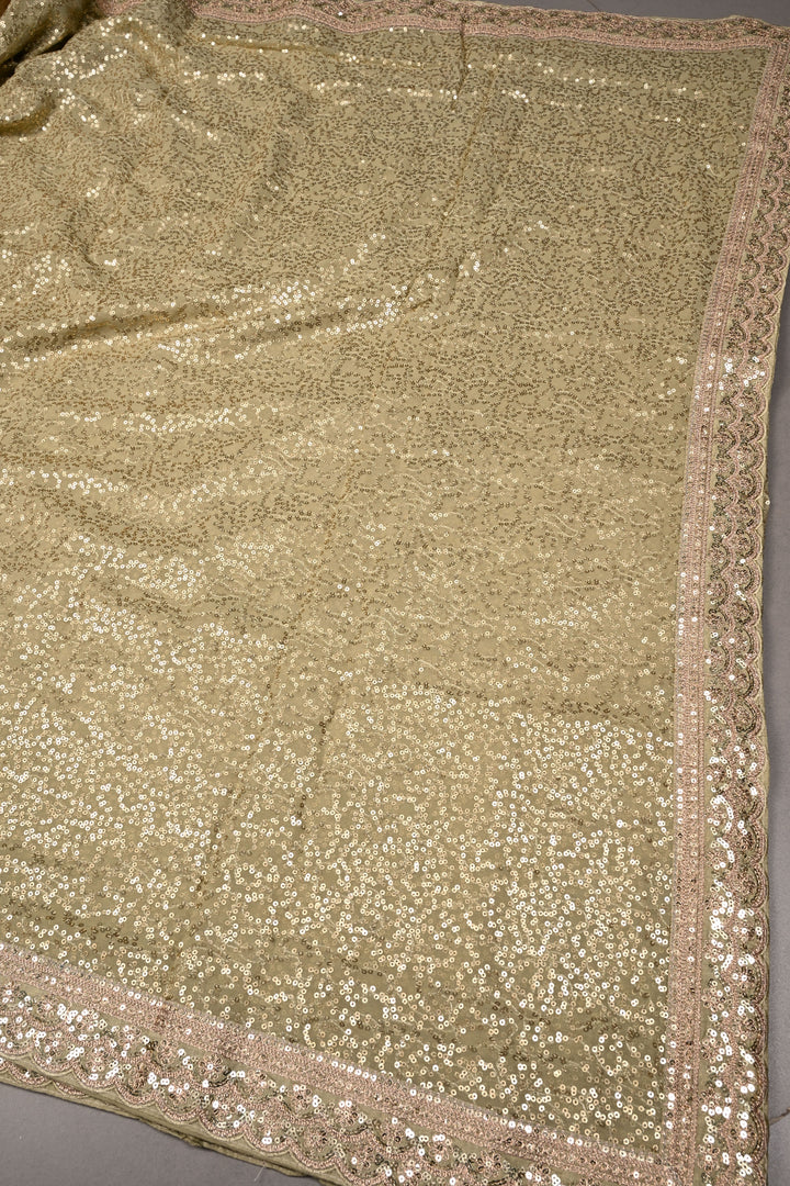 Full Sequins Embellished on Georgette Saree in Sage Green with Scalloped Border |SHOBITAM